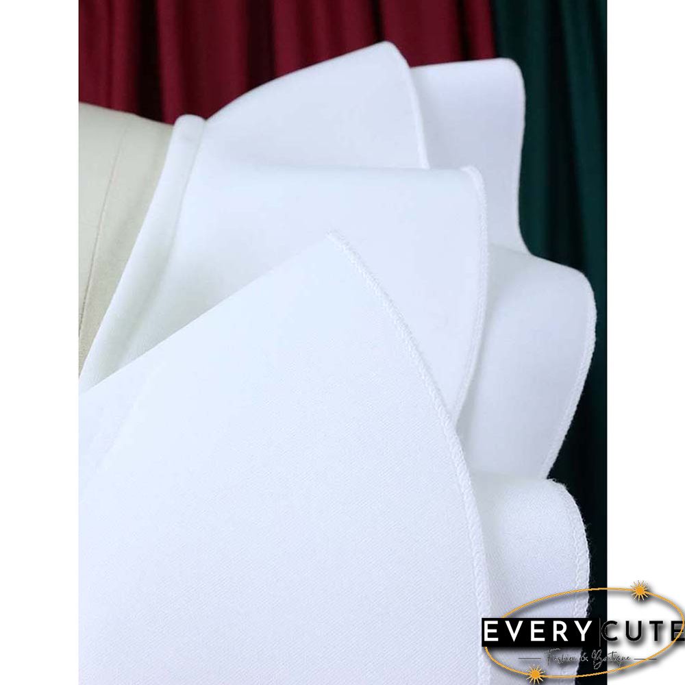 White Solid One Shoulder Bodycon Dress with Ruffles