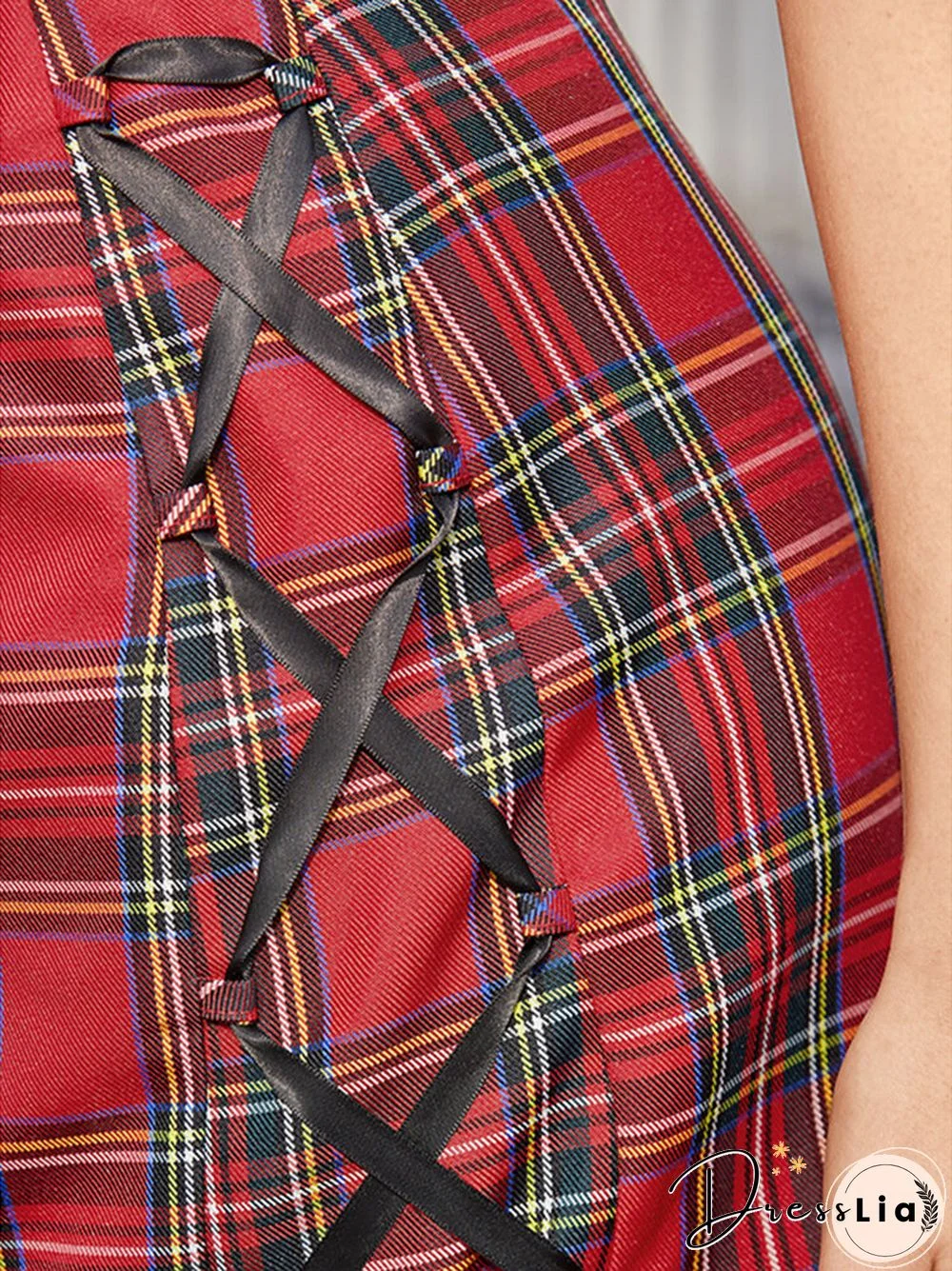 Check Print Lace Up Mini Skirt For Women