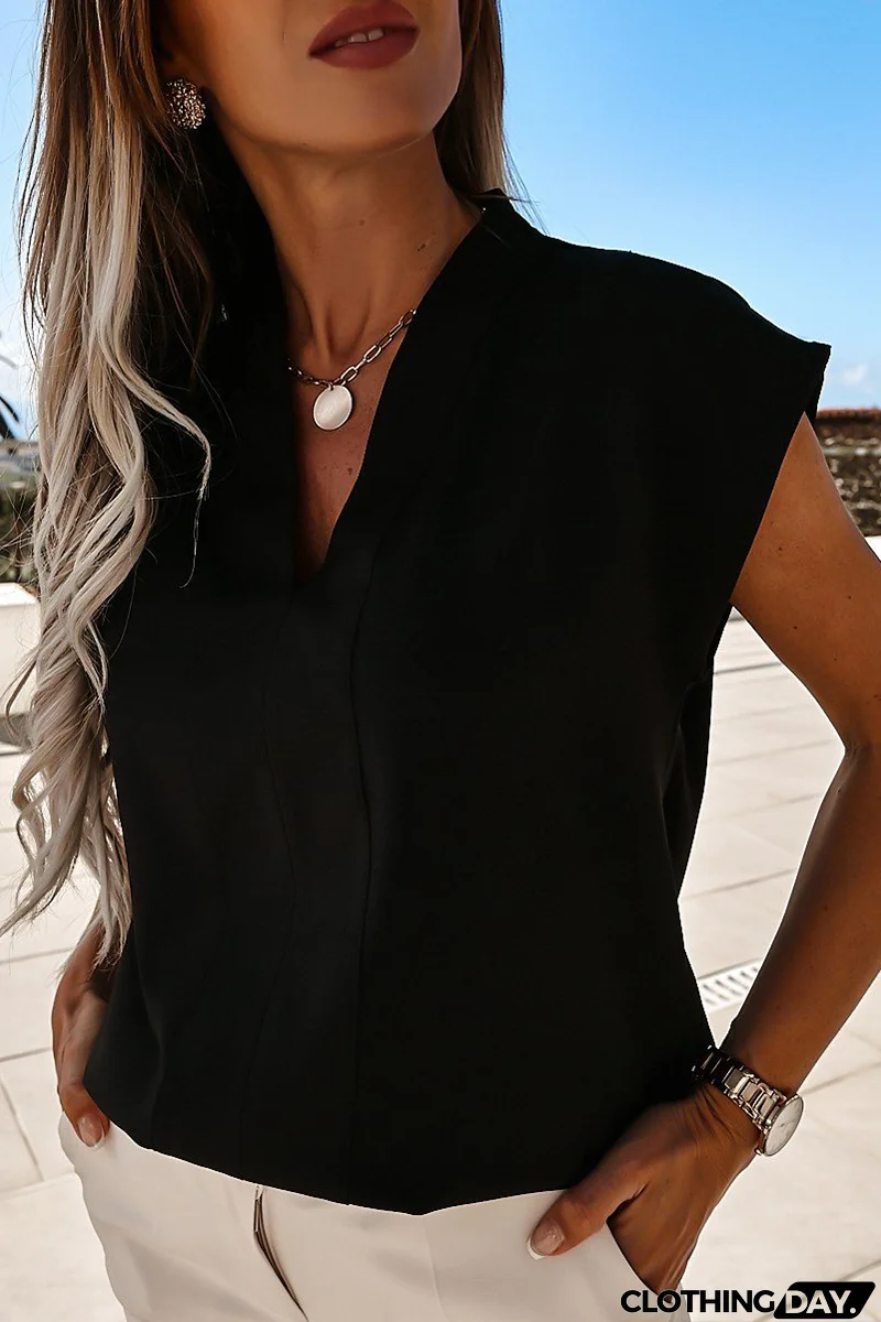 Casual Solid Split Joint V Neck T-Shirts(3 Colors)