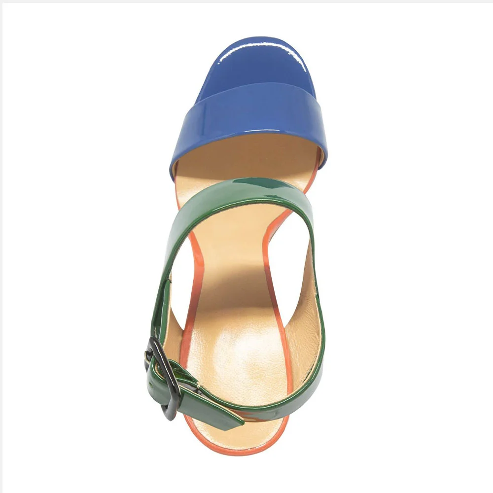 Women&lsquo;s Multicolor Round Toe Ankle Strap Chunky Heel Summer Sandals