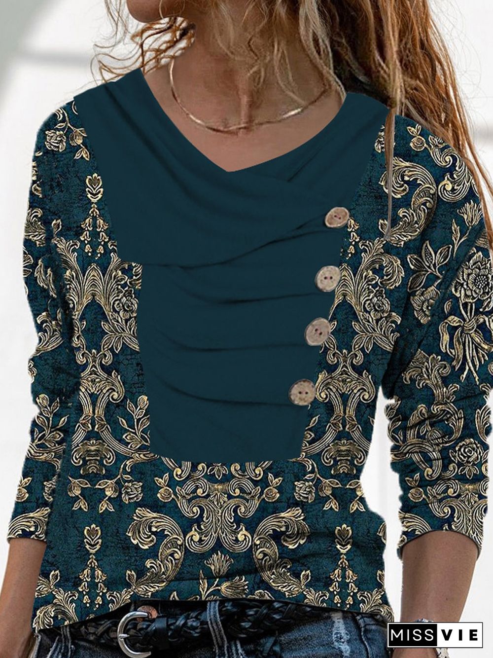 Casual Ethnic Autumn Lightweight Micro-Elasticity Jersey Long sleeve Mid-long Regular Size Tops for Women