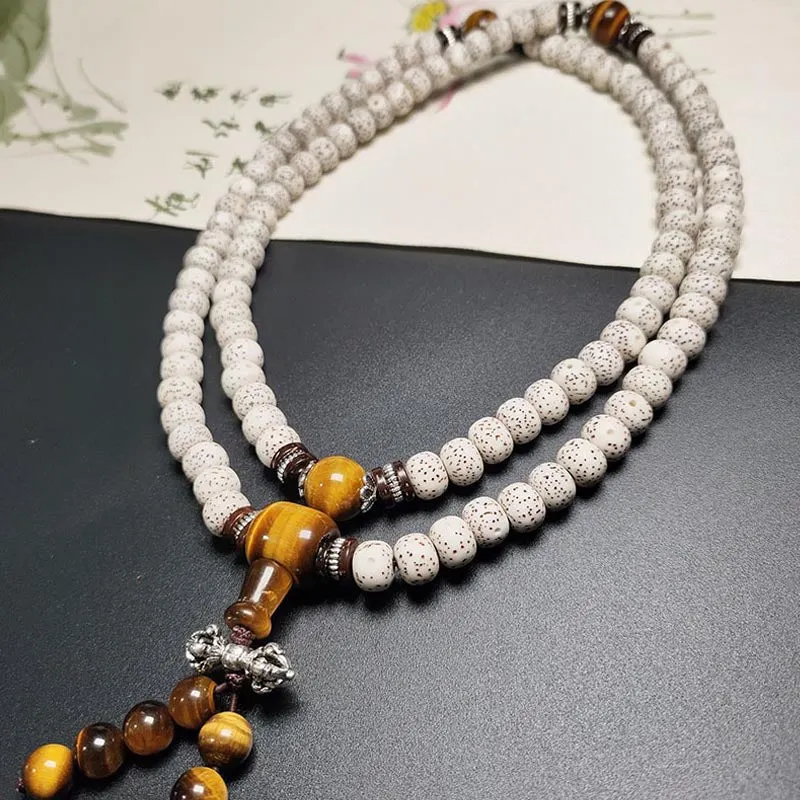 Natural Bodhi Seed Tiger Eye Wisdom Peace Bracelet Necklace Mala