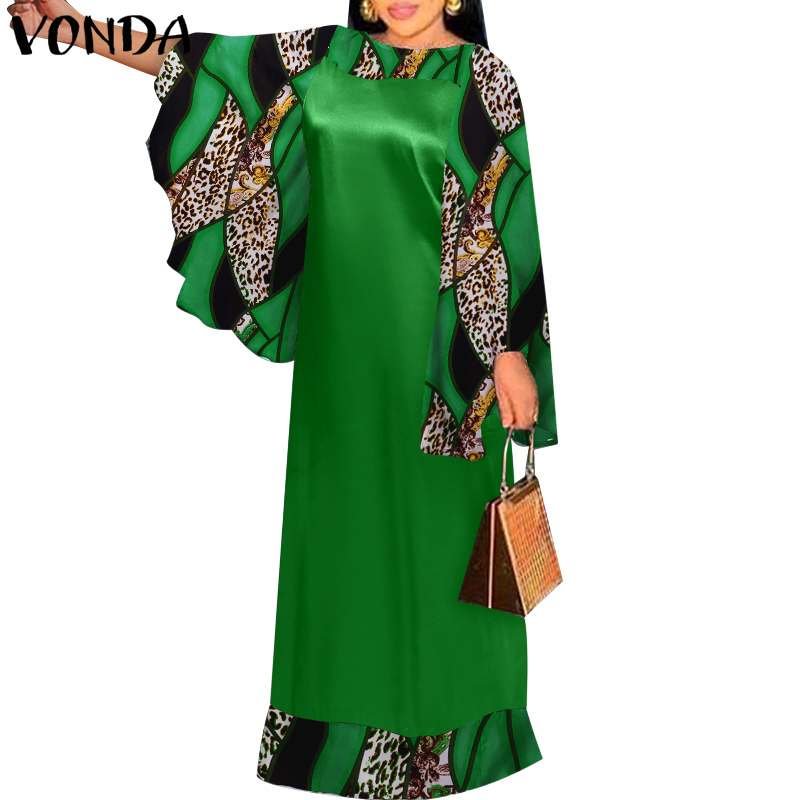 Bohemian Long Maxi Dress 2022 VONDA Women Vintage Printed Dress Autumn Long Sleeve Party Vestido Oversized Sundress Robe Femme