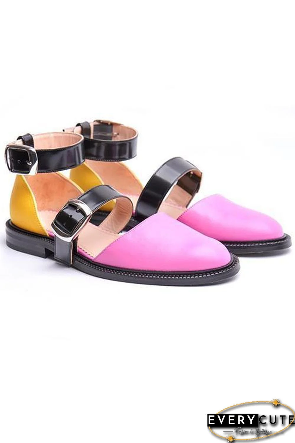 Buckle Color Block Sandals Flats