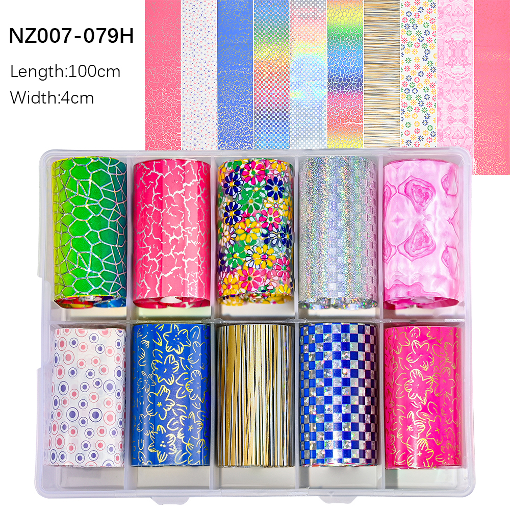 Kissbake 10pcs 4x100cm Nail Transfer Foil Paper Sticker Set Luxury Foil Nails Logo Transfer Nail Stickers Designer Fashion Nail Art Decal