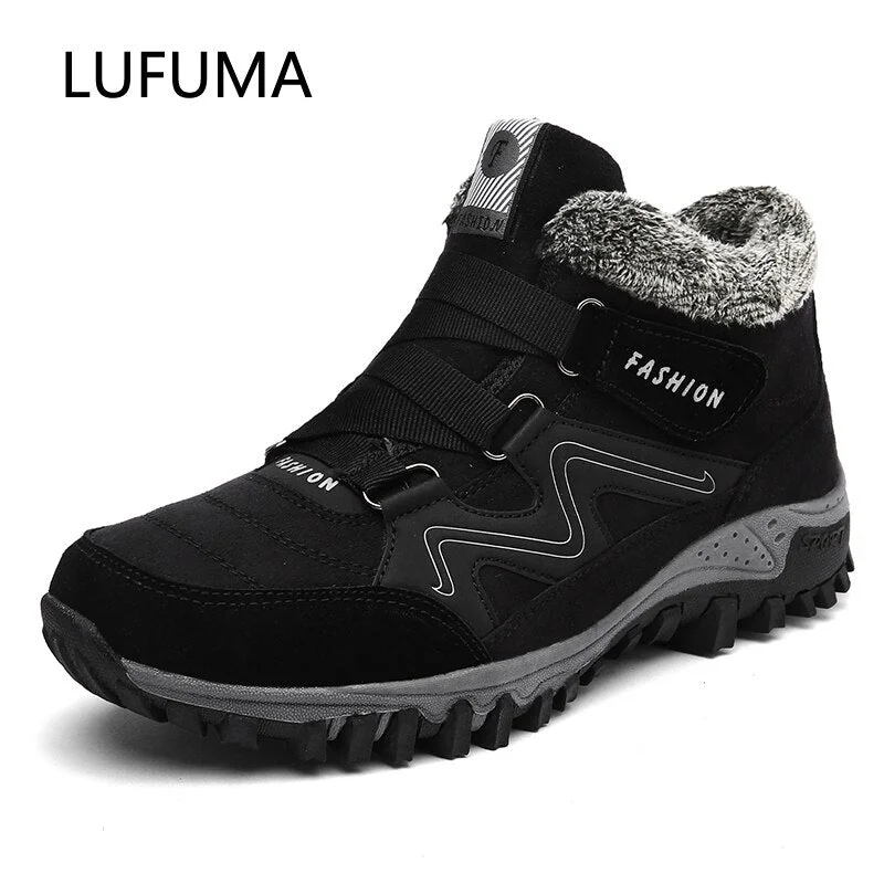 Leather Men Boots Winter with Fur 2019 Warm Snow Boots Men Winter Work Casual Shoes Sneakers High Top Rubber Ankle Boots