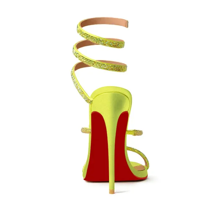 120mm Women's Spiral Strappy Red Bottom Sandals Rhinestone Heels Pull-on Sexy Stilettos-vocosishoes