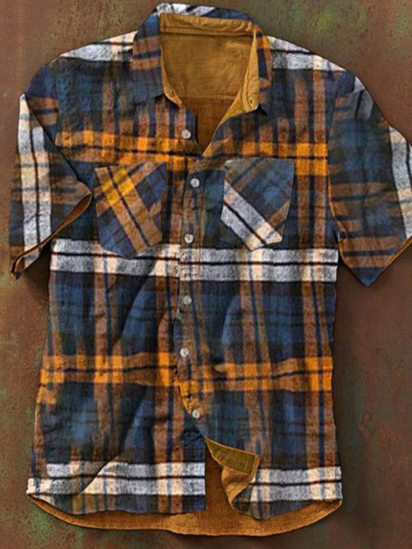 Men's multicolor striped pattern cotton linen shirt