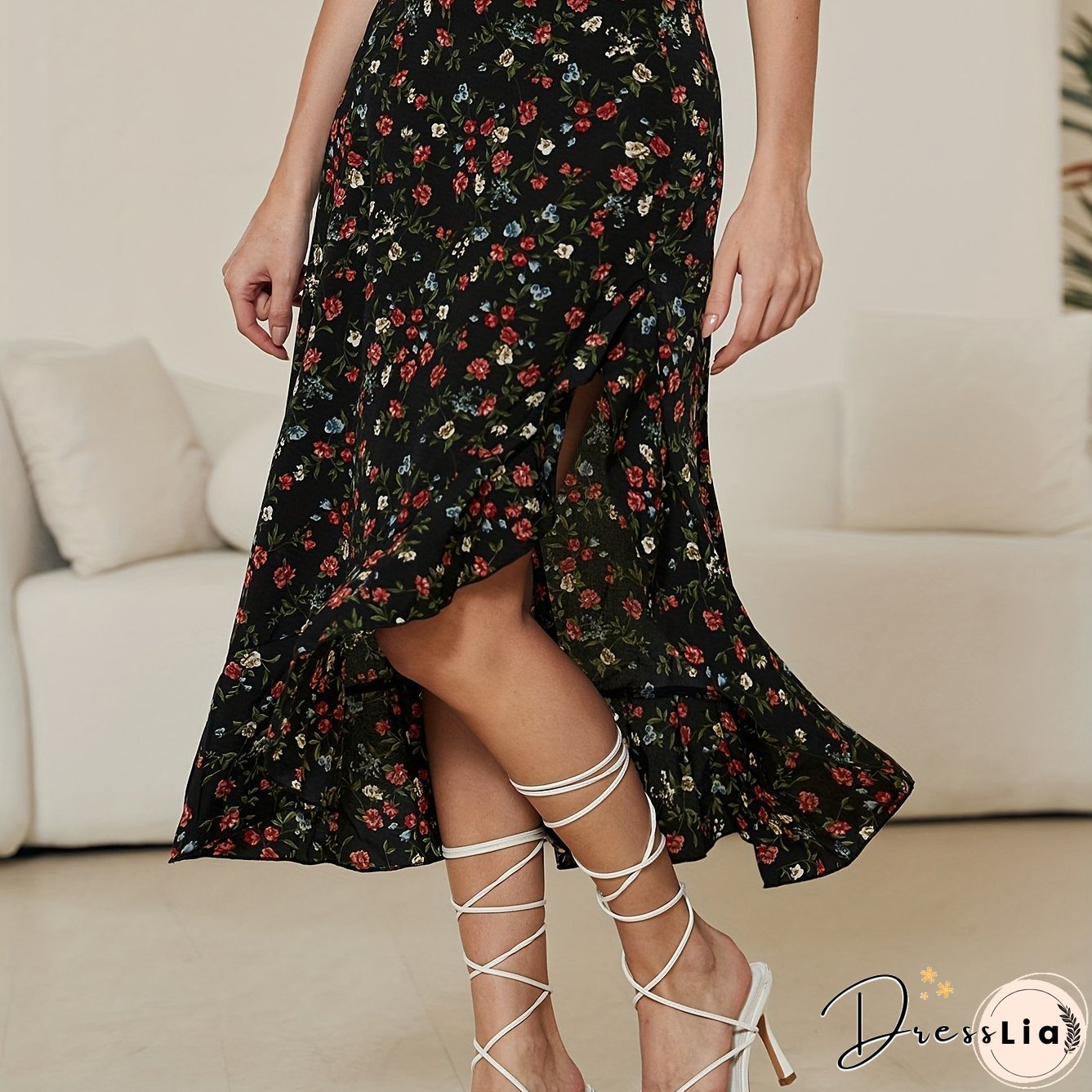 Floral Print High Waist Skirt, Cute Asymmetrical Skirt For Spring & Summer, Women's Clothing