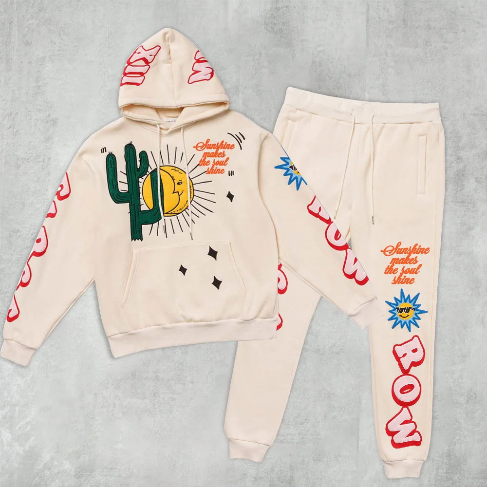 graffiti print hoodie trousers set