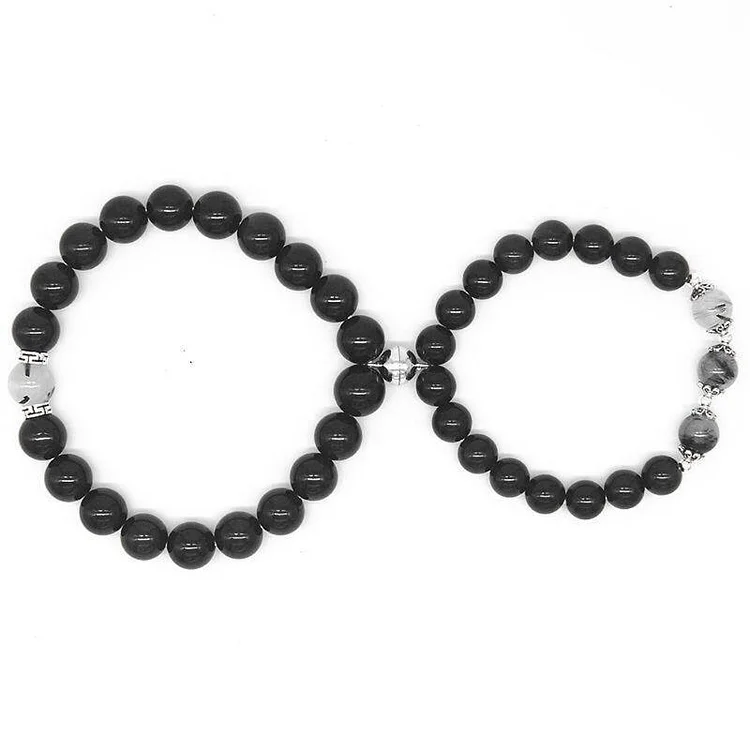 Black Energy Bead Distance Couple Magnetic Bracelet-Mayoulove
