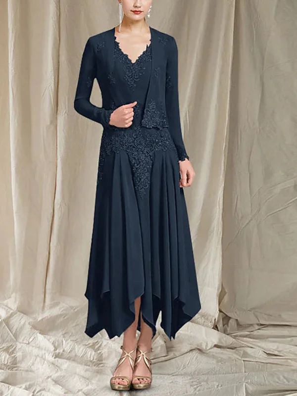 V-Neck Sequined Lace Dress Top Suit