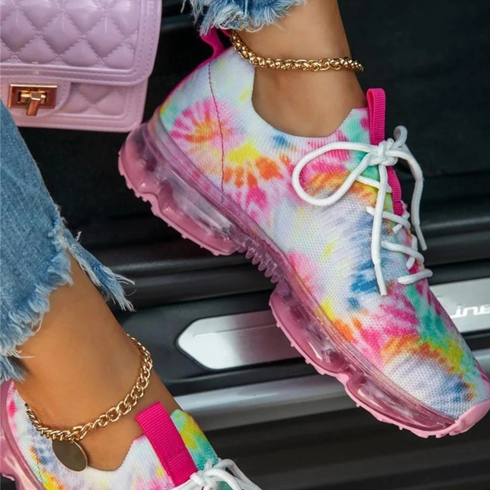 Women Breathable Sneakers 2021 Spring New Color Matching Mesh Lace Up Ladies Casual Shoes Outdoor Flat Sport Vulcanized Shoes