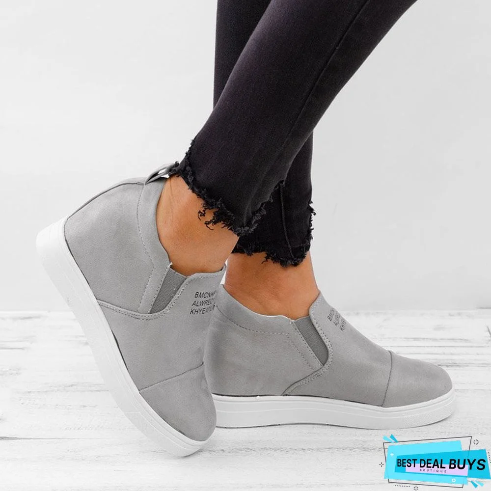 Women Faux Suede Wedge heel Sneakers Slip on Breathable Shoes