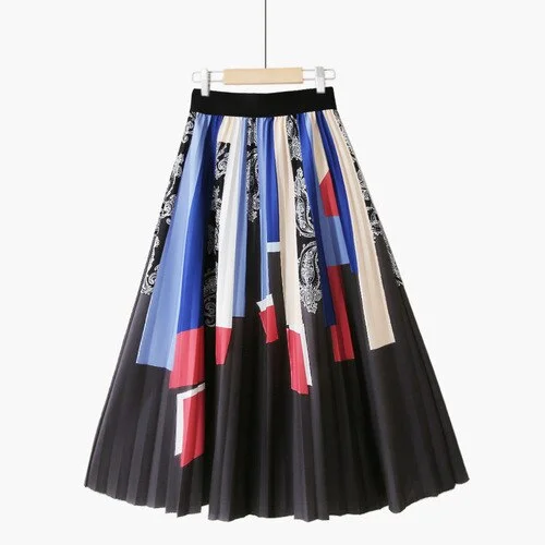 Fashion Contrast Color Tulle Long Skirt Women  Summer Korean Aesthetic A Line High Waist Pleated Skirt Female