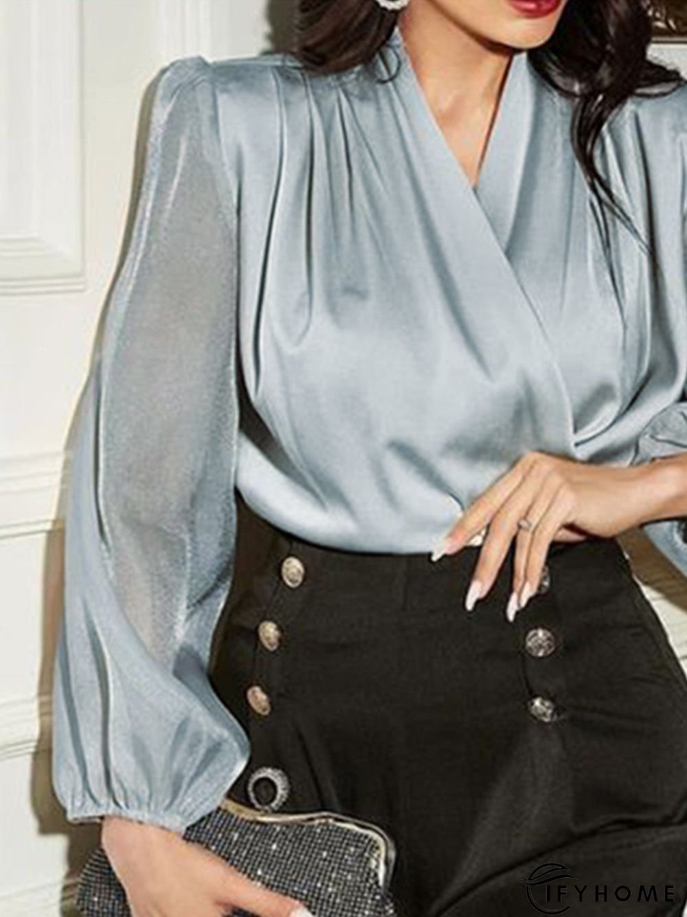 Plain Elegant Organza Long sleeve Regular Fit No Elasticity Blouse | IFYHOME