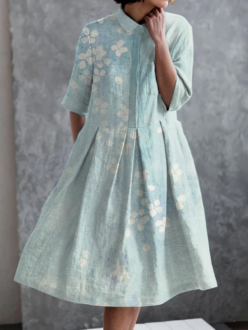 Vintage Floral Print Casual Pocket Half Sleeve Dress