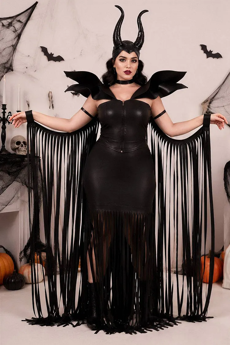 Xpluswear Design Plus Size Halloween Costume Cosplay Black Witches Two Piece Skirt Set (Without Headwear)（Ships 24h） 2024 - Xpluswear