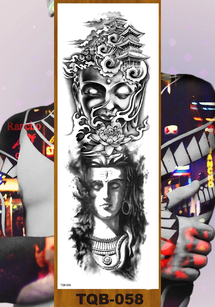 Full Flower Arm Temporary Tattoos Stickers Man Woman Girls Body Leg Fake Tatoo Buddha Bodhisattva Valkyrie Warrior Goddess DIY