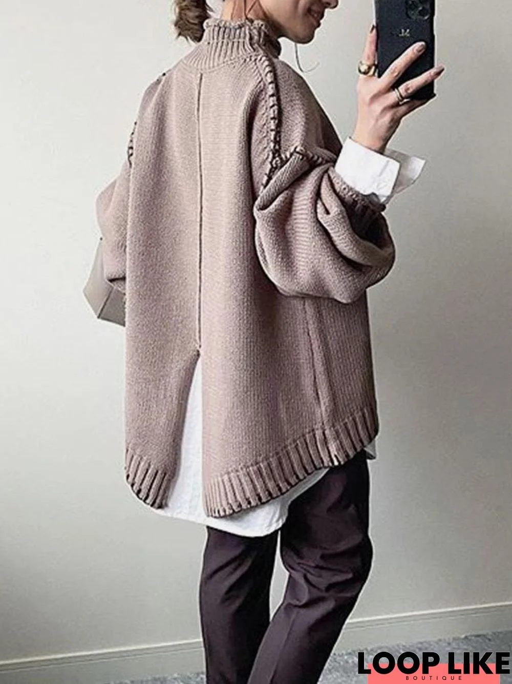 Solid Long Sleeve Statement Sweater