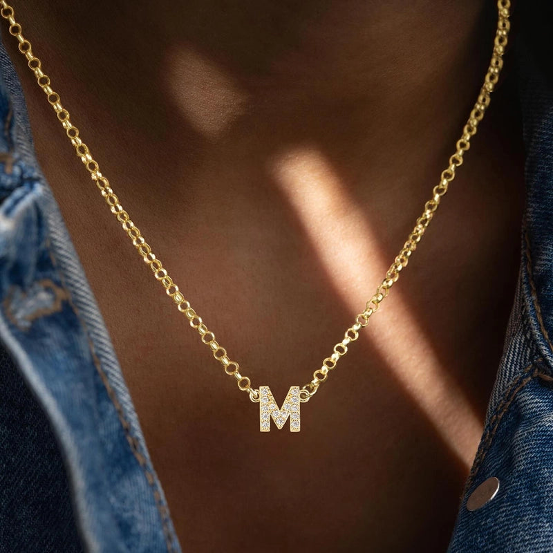 Minimalist Classic Style Letter 201 Stainless Steel Copper Zircon Women's Pendant Necklace Men Pendant Necklaces