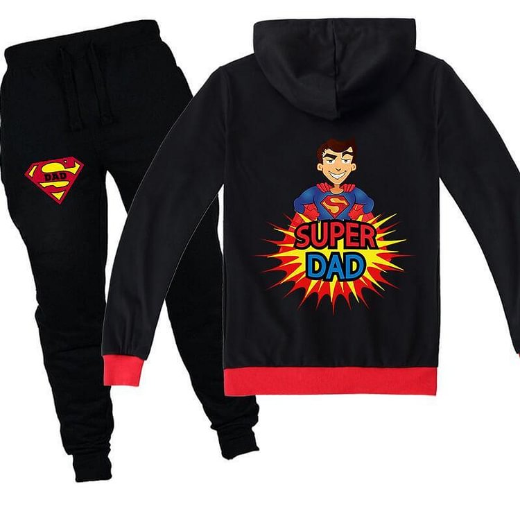 Mayoulove Super Superhero Dad Print Girls Boys Full Zip Hoodie Pants Tracksuit-Mayoulove