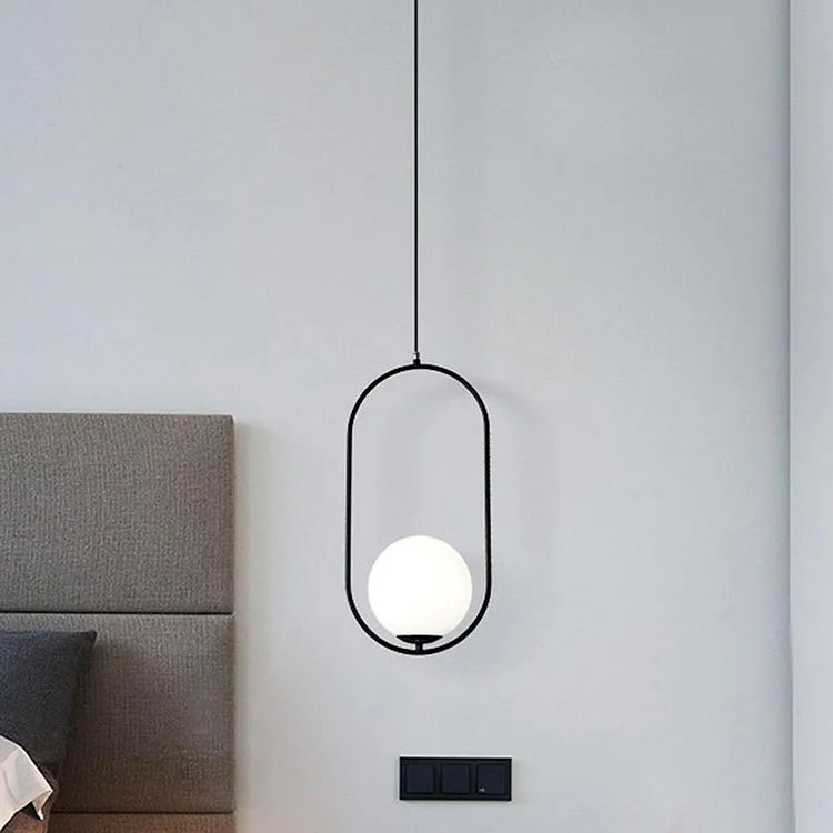 Rounded Rectangle Glass Globe LED Black Modern Pendant Light Island Lights - Appledas