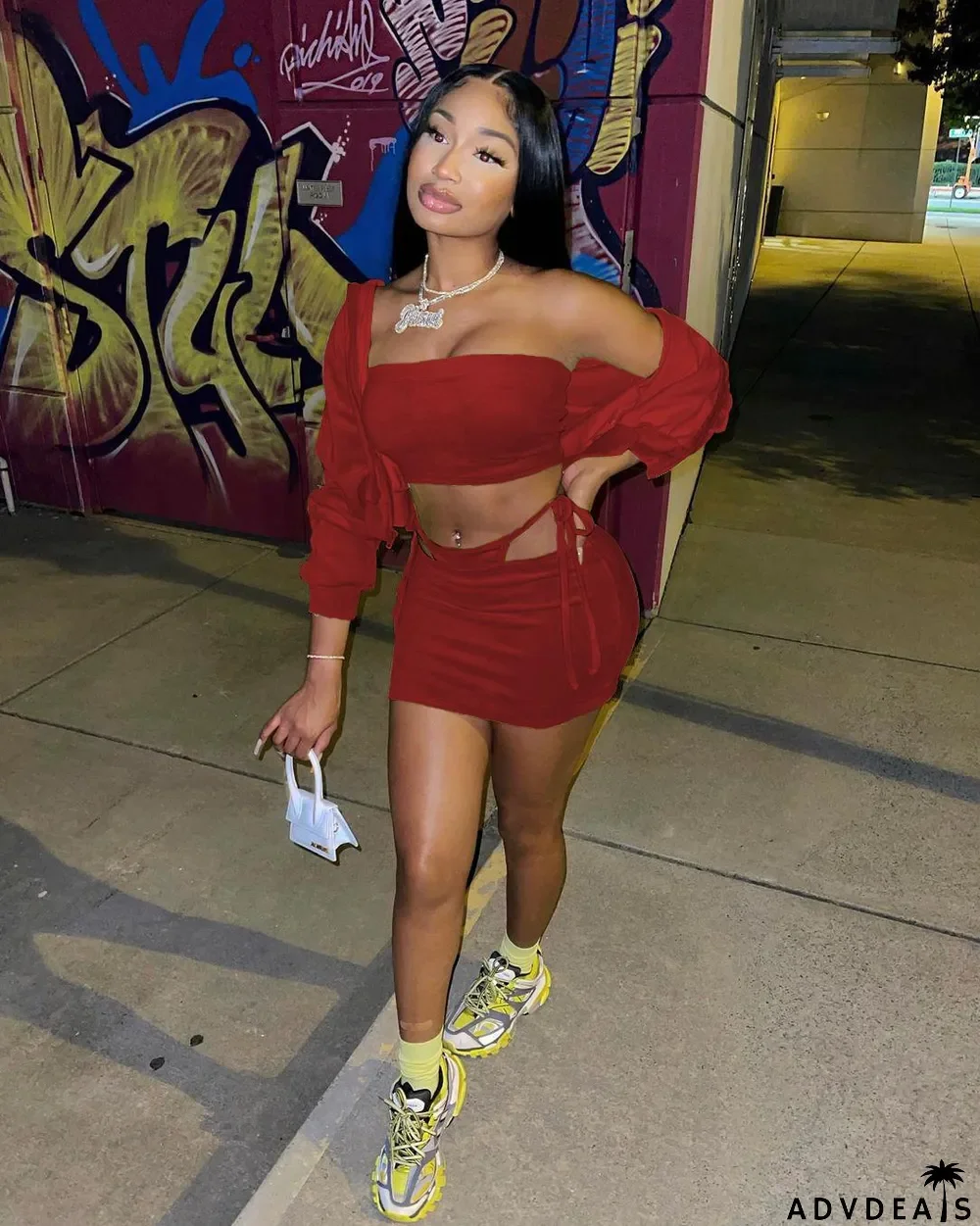 Solid Color Tube Tops+Velvet Coat+Mini Skirt 3 Piece Set