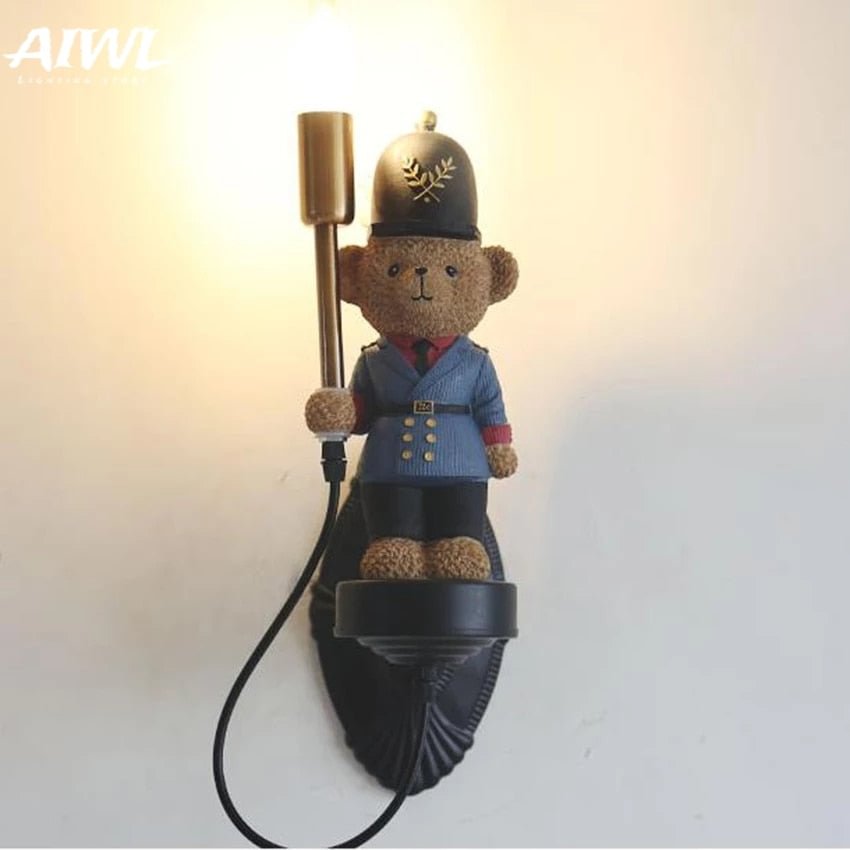 Modern Led Teddy Bear LED Wall Lamp Resin Wall Light Child Bedroom Boy Girl Room Decoration Loft coffee store indoor lighting