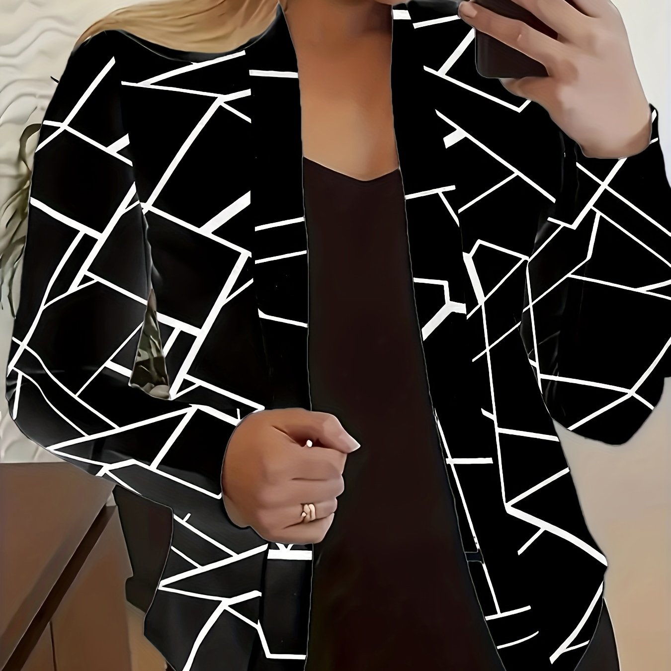 Women Cardigan with Geometric Print Jacket