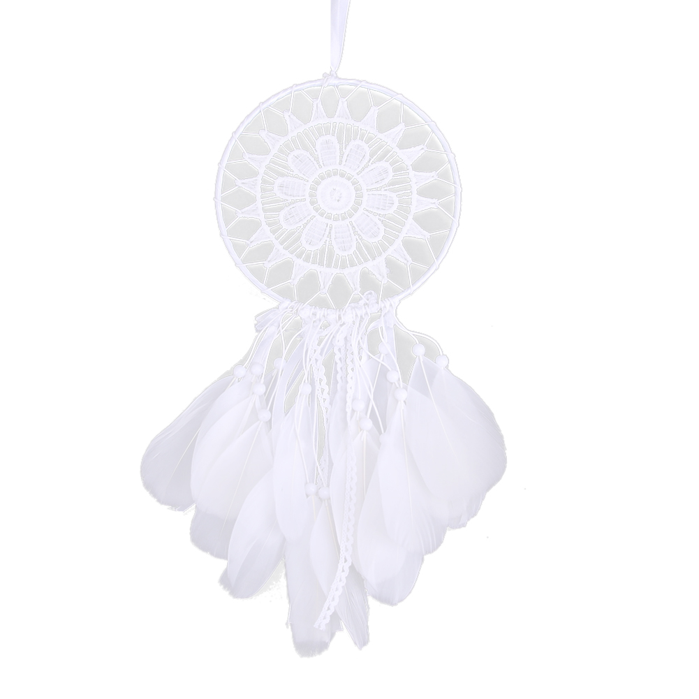 

White Handmade Lace Dream Catcher Feather Bead Hanging Decor Ornament, 501 Original