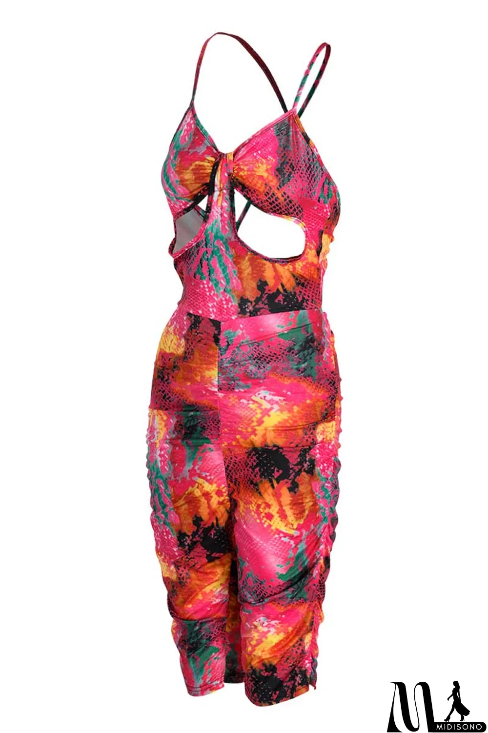 MidiSono - Pink Fashion Sexy Print Backless Spaghetti Strap Jumpsuits