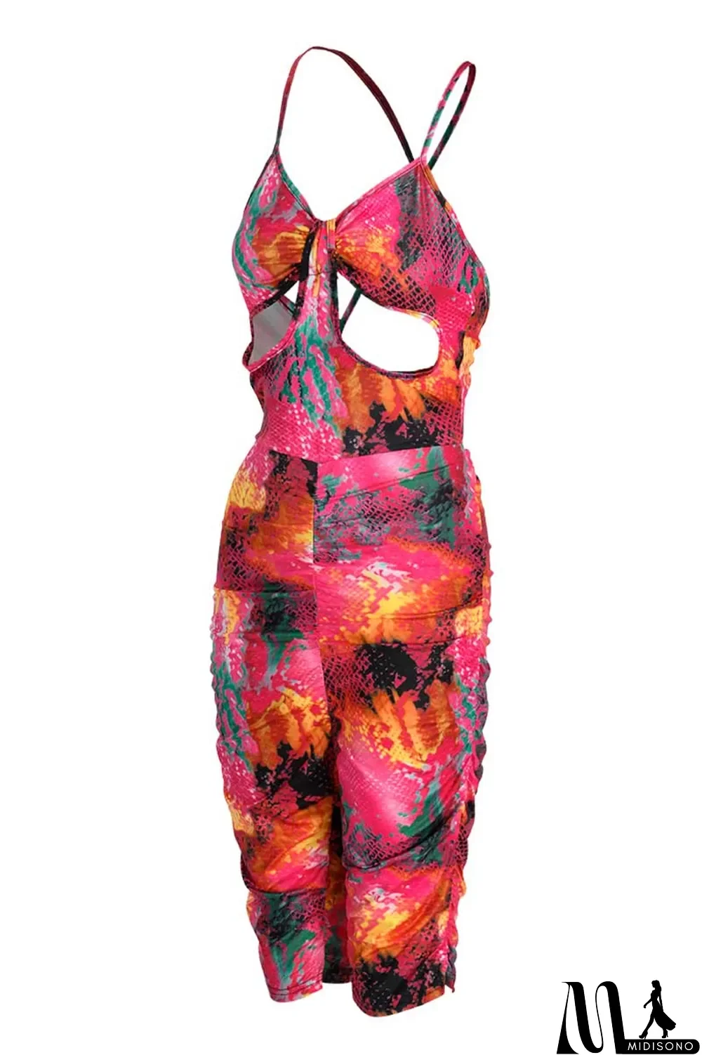 MidiSono - Pink Fashion Sexy Print Backless Spaghetti Strap Jumpsuits