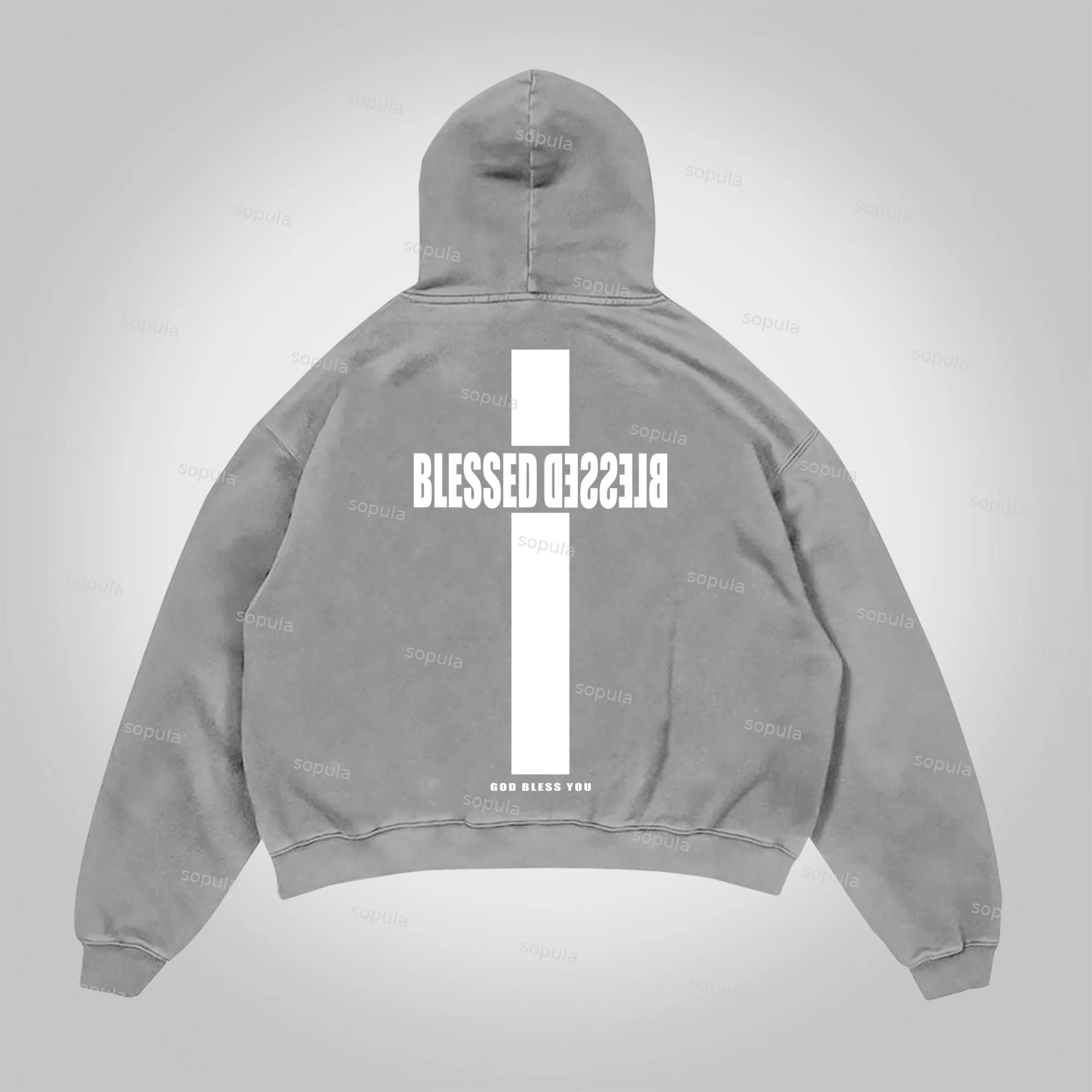 Sopula Vintage Blessed Cross God Bless You Graphic Print Pocket Hoodie - SOPULA