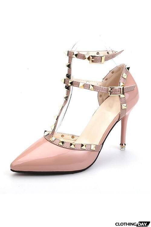 Rivet Pointed Toe High Heels Pump