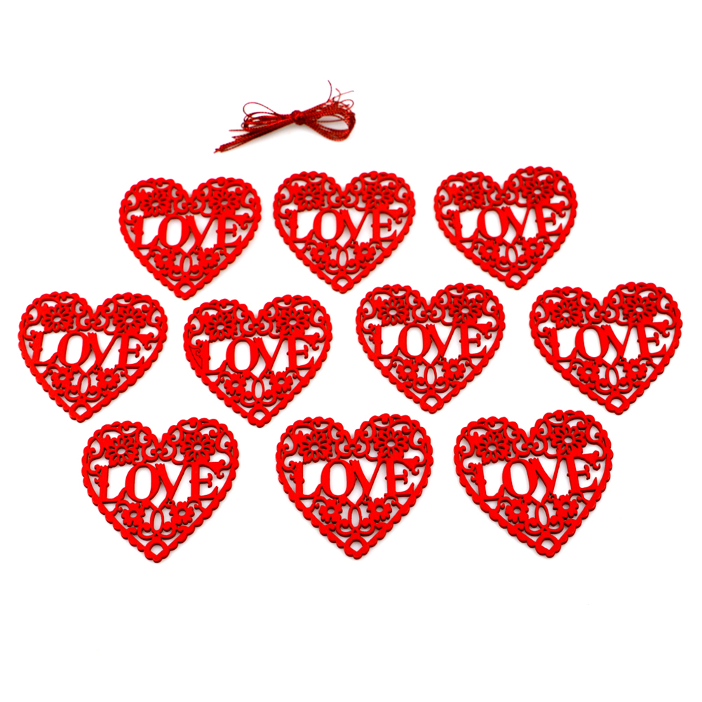 

10pcs/bag Wooden Hollow Love Heart Pendants Wedding Valentines Day Decor, 501 Original