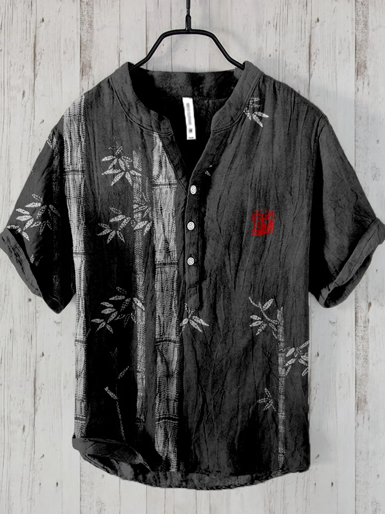 Japanese Bamboo Shibori Art Linen Blend Shirt