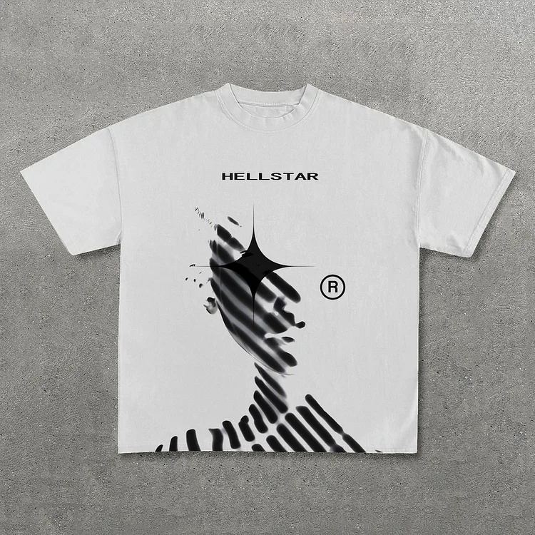 Retro HellStar Portrait Print Casual Cotton Short Sleeve T-Shirt