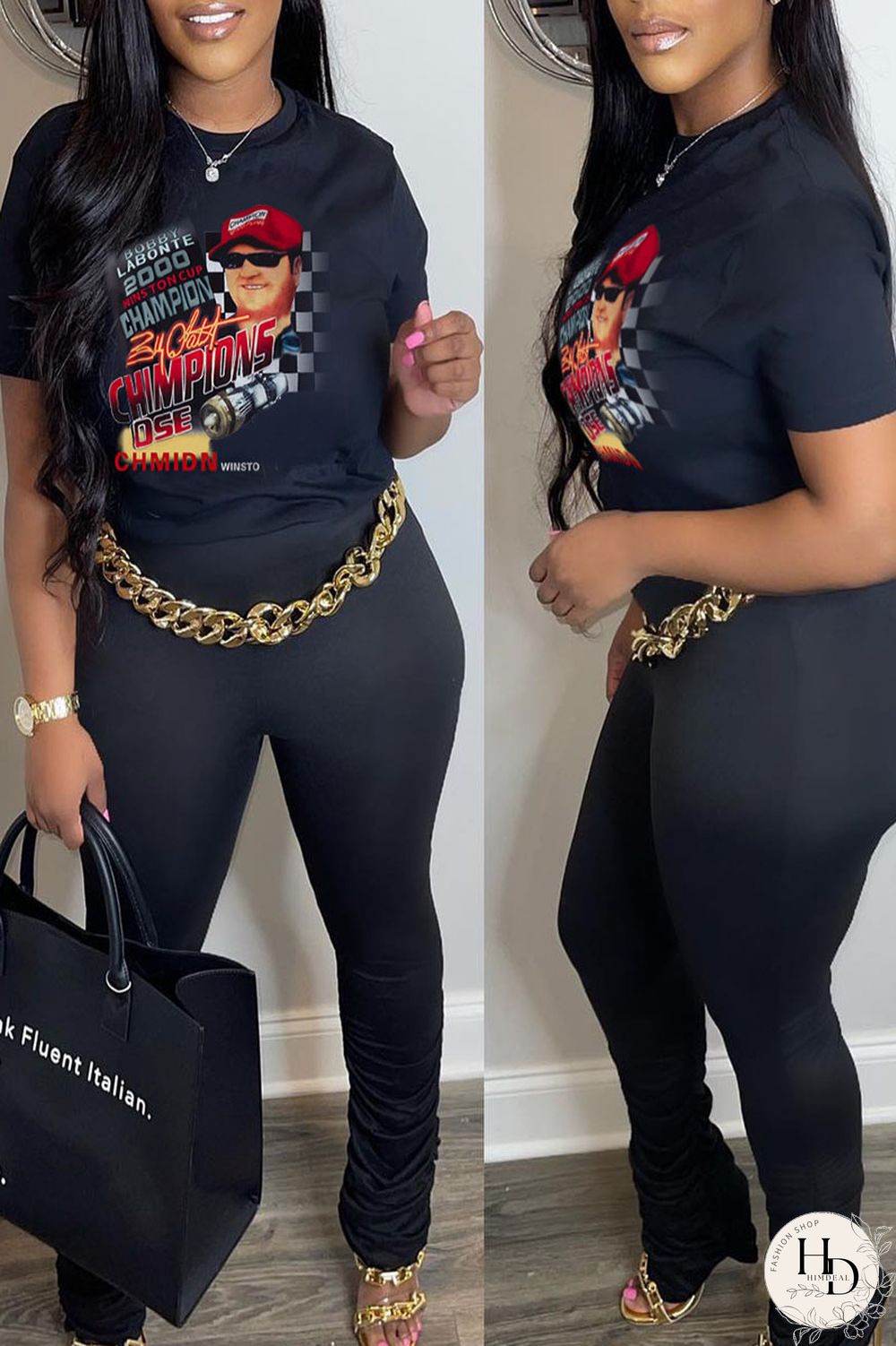 Black Fashion Casual Street Print Patchwork O Neck T-Shirts