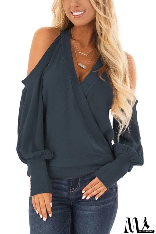 MidiSono - Casual Off-Shoulder Lantern Sleeve Top