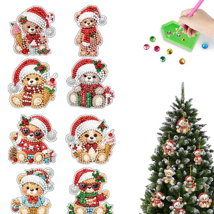 【Holiday Decorations】8Pcs Christmas Bear Diamond Painting For Holiday Decorations for Home Decor DIY Crafts Gift(Single Sided Drill) gbfke