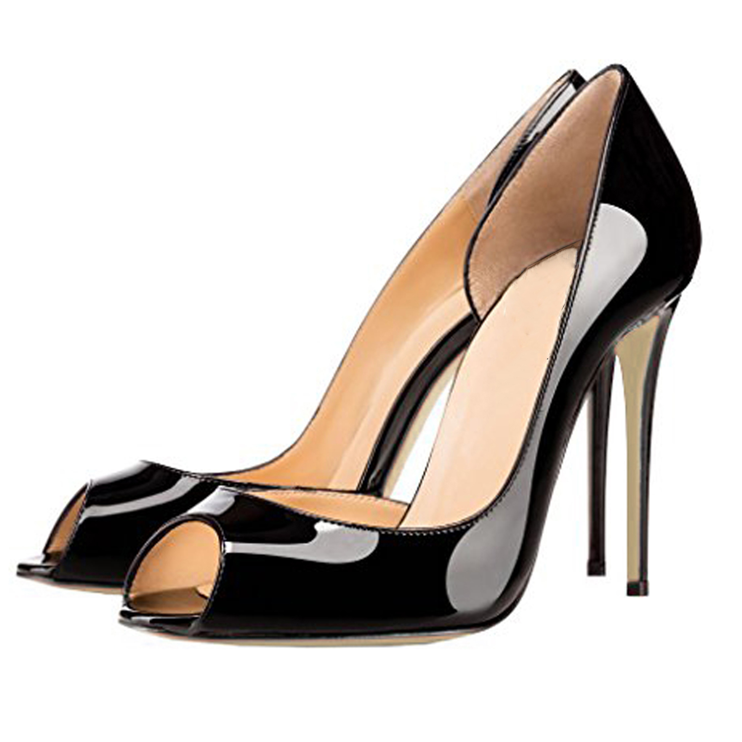 120mm Women's Party Wedding Peep Toe heels Black Patent-vocosishoes