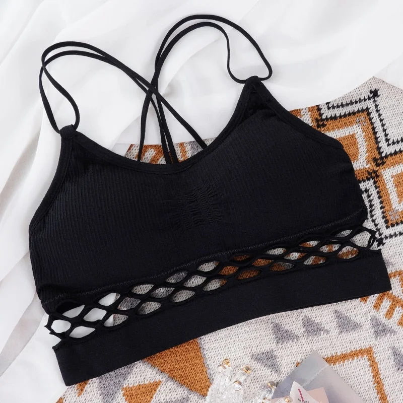 Women Tank Crop Top Bra Underwear Seamless Tube Top Sexy Hollow Beauty Back Lingerie Female Wire Free Intimates Padded Camisoles