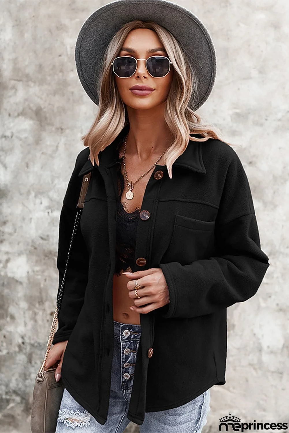 Turn Down Collar Pocket Button Closure Warm Coat