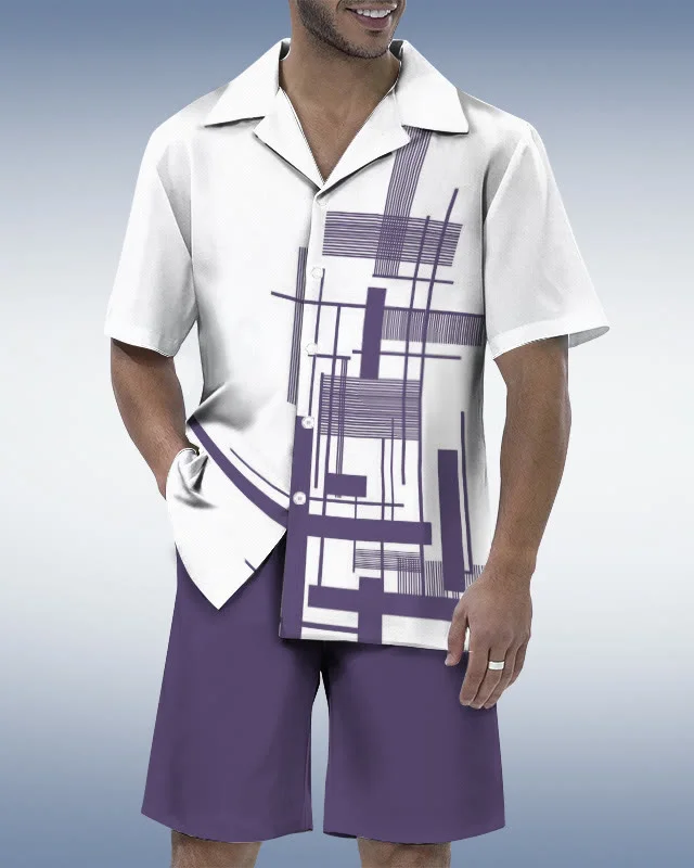 Suitmens Men's Abstract Geometry Shirt Set  0278