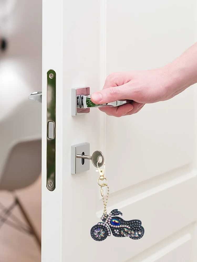 Motorcycle Special Shaped DIY Bright Diamond Painting Kit Keychain for Bag(Double Side)