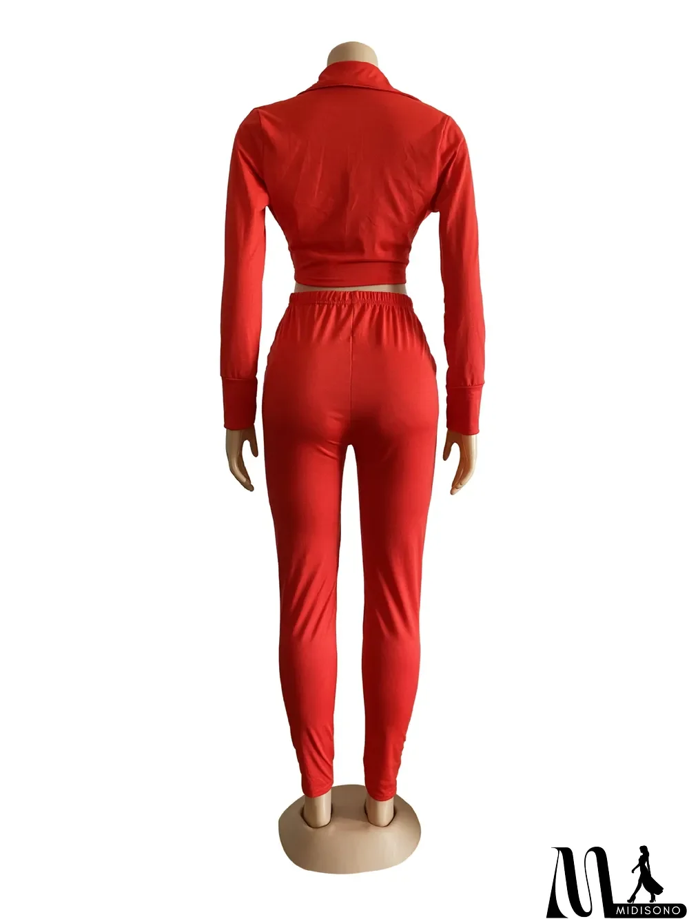 MidiSono - Solid Long Sleeve Tie Up Two Piece Pants Set