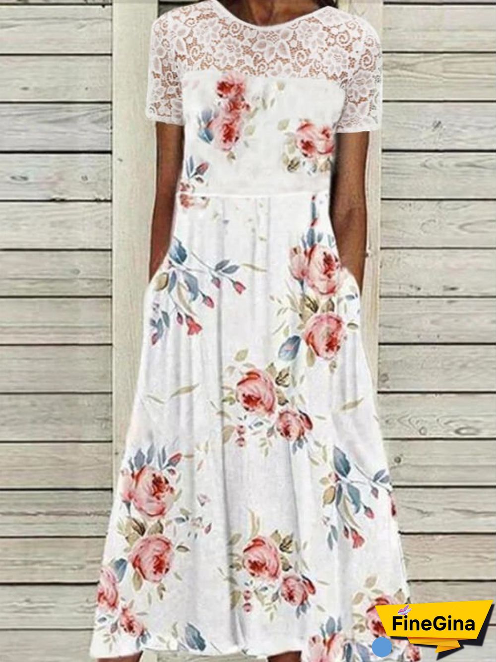 Pockets Casual Crew Neck Short Sleeve Woven Dress