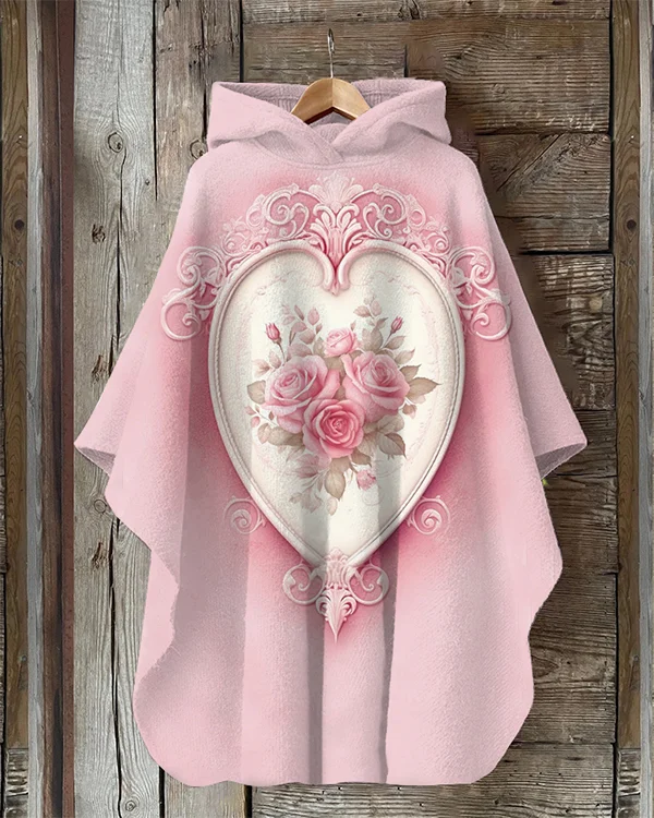 Valentine's Day Heart Print Hooded Cape