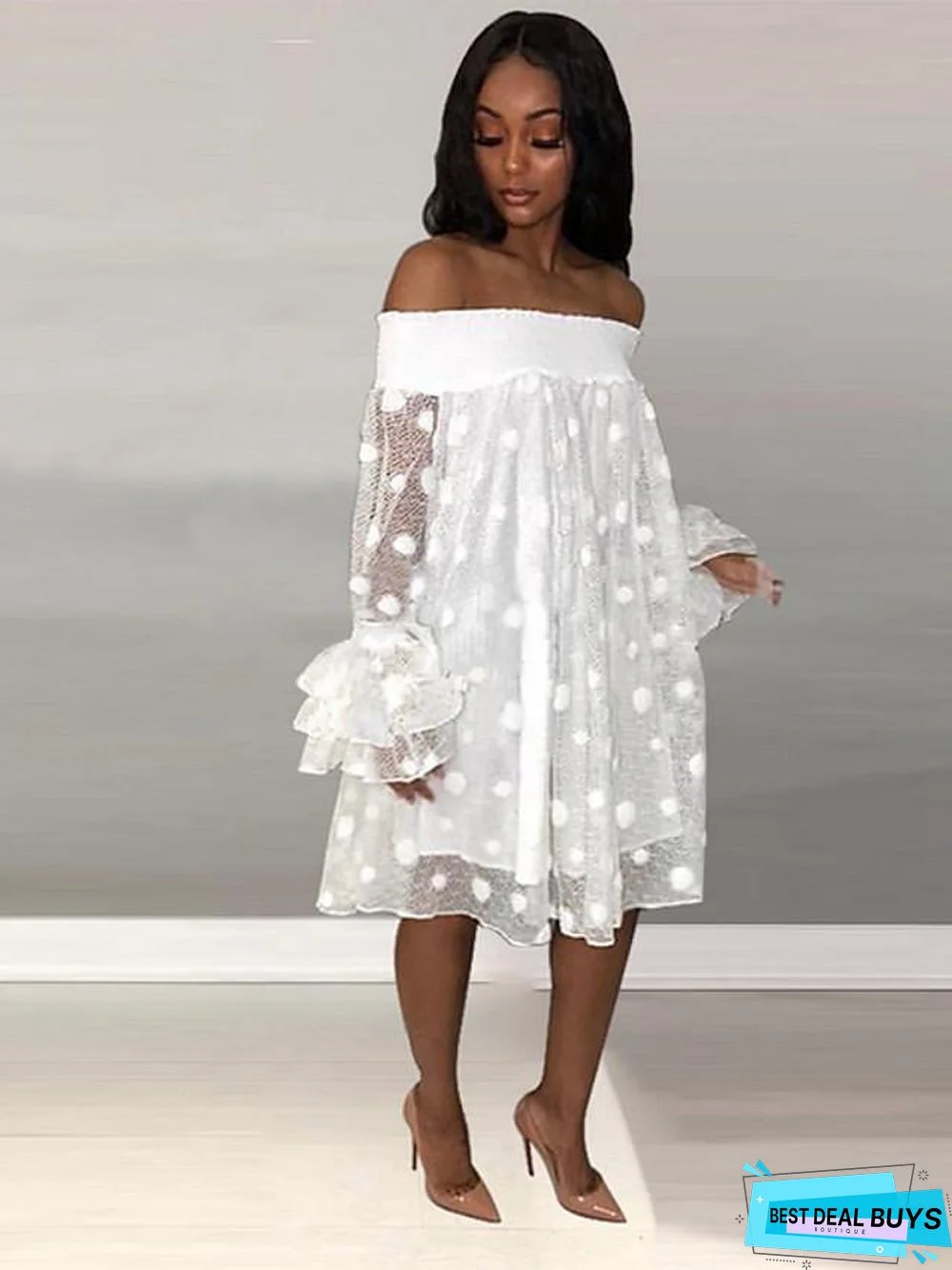 Women's Shift Dress Knee Length Dress Long Sleeve Solid Colored Spring & Summer Hot Elegant White Dresses